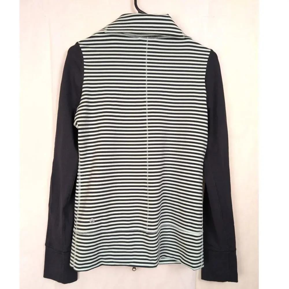 Lululemon Daily Yoga black and mint striped full zip jacket size 6 Active Gym